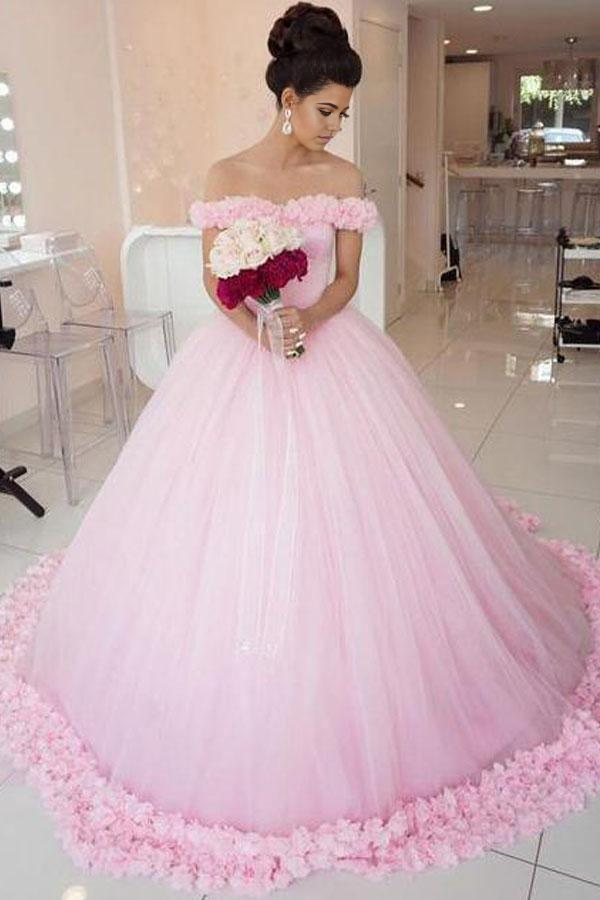 Wholesa A-line Off the Shoulder Vintage Pink Ball Gown Wedding Dresses