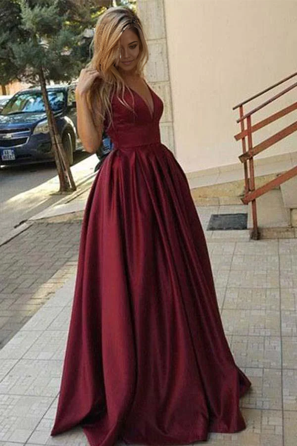 Wholesa A-line Floor Length Simple V Neck Long Prom Dress Evening Dresses