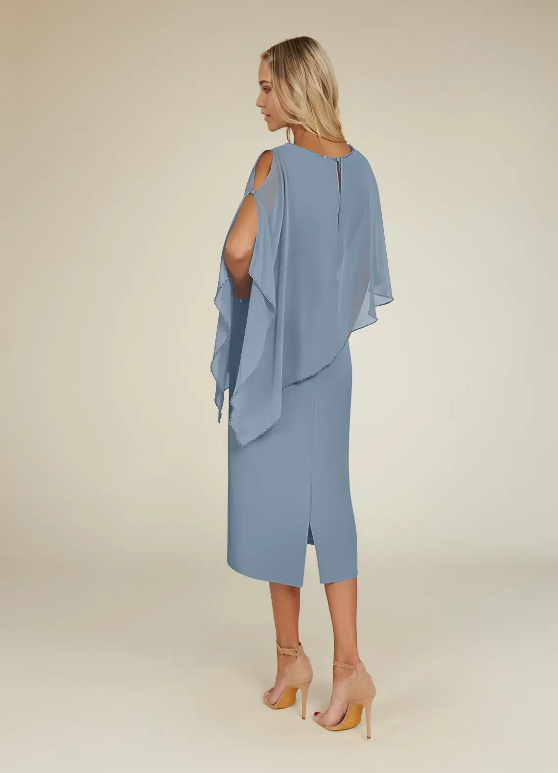 Wholesa Sheath Sequins Crew Neck Chiffon Dusty Blue formal dresses evening dress Mother of the Bride Dresses