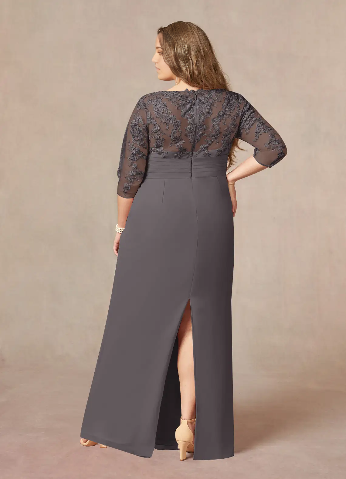 Wholesa Sheath V-Neck Lace Chiffon Steel Grey formal dresses evening dress Mother of the Bride Dresses