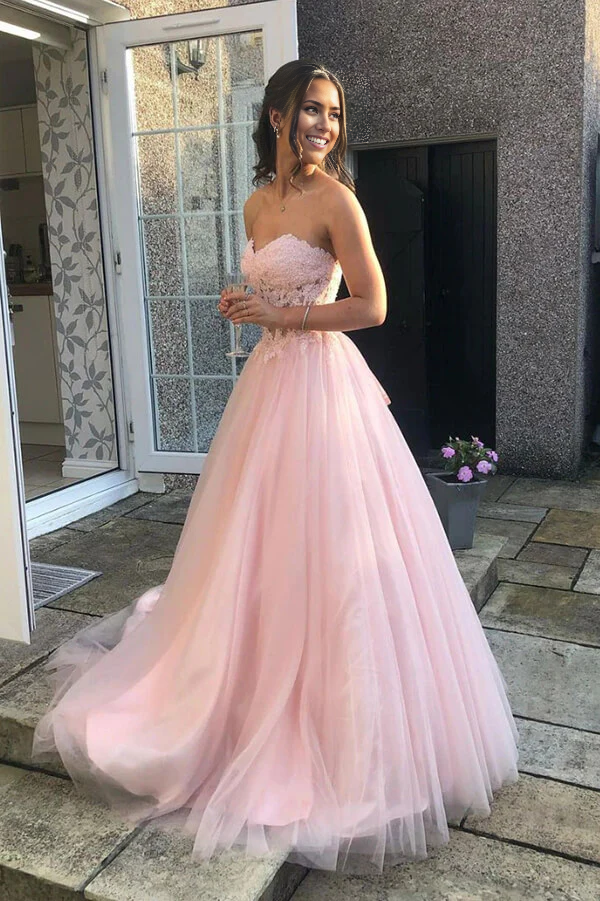 Wholesa A-line Tulle Lace Sweetheart Prom Dresses Long Formal Dresses