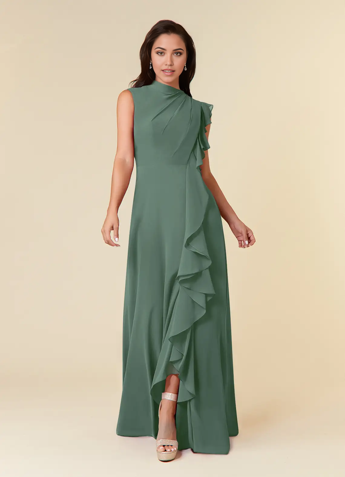 Wholesa A-Line High Neckline Pleated Chiffon Dress Mother of the Bride Dresses