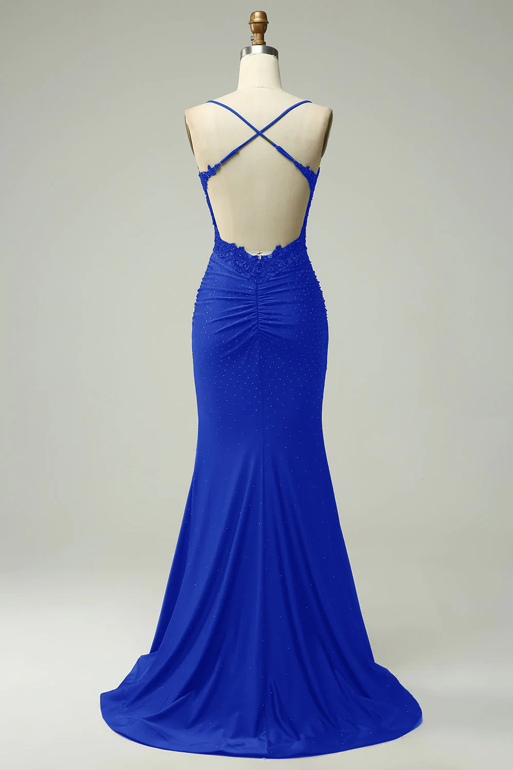 Wholesa Trendy Mermaid  Neck Royal Blue Long Prom Dress with  Beading