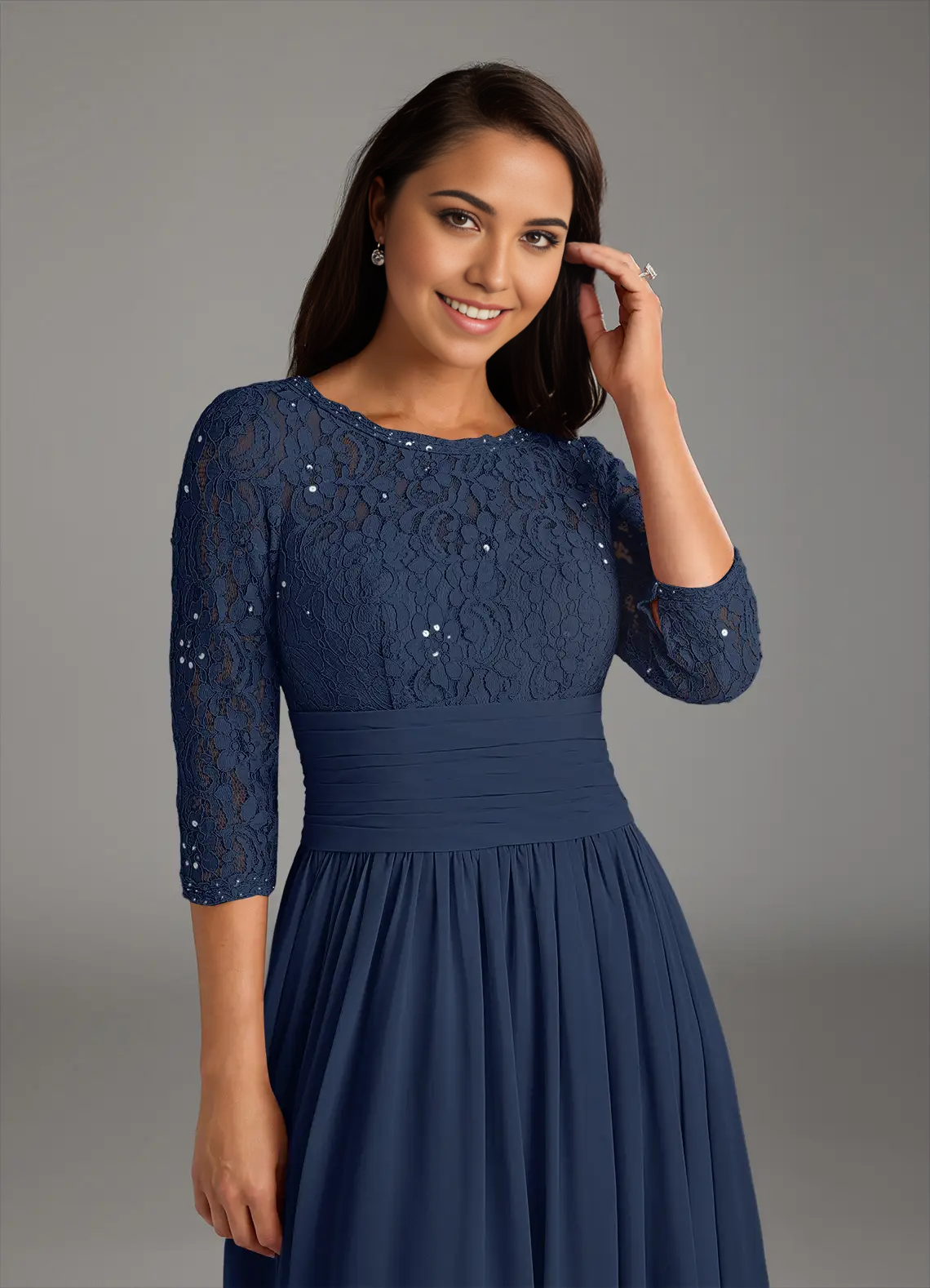 Wholesa A-Line Lace Chiffon Dark Navy formal dresses evening dress Mother of the Bride Dresses