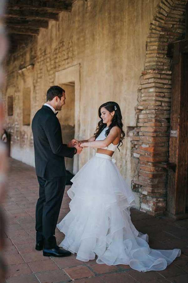 Wholesa Two Piece A-line White Ruffle Skirt Wedding Dress