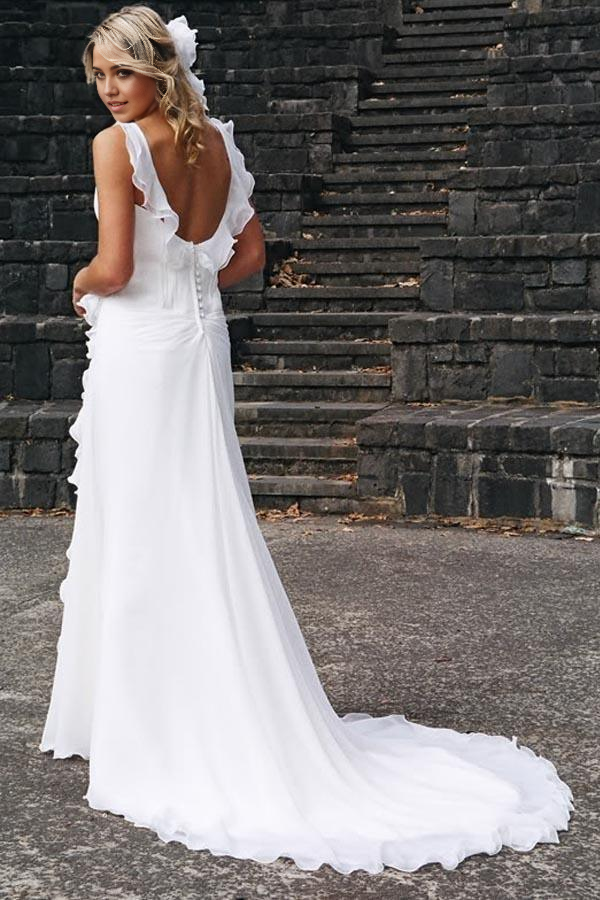 Wholesa Elegant V-neck Chiffon Ruffles Sleeveless Bridal Gowns Wedding Dress