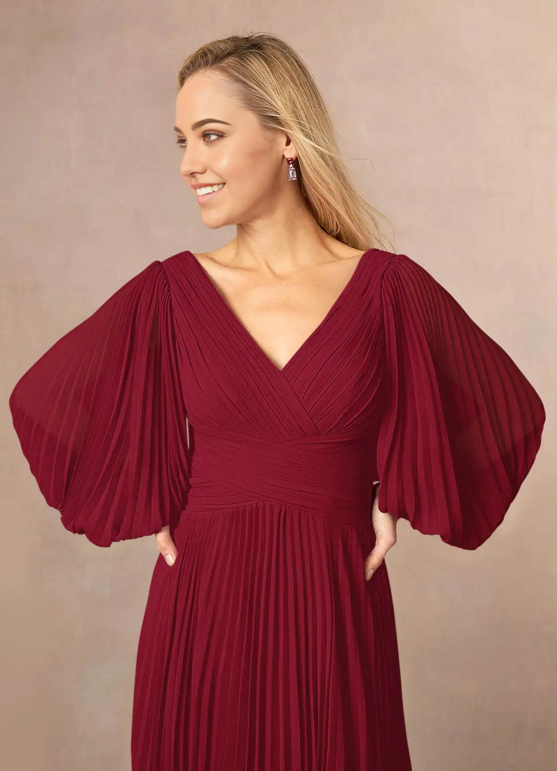 Wholesa A-Line V-Neck Pleated Chiffon Burgundy formal dresses evening dress Mother of the Bride Dresses