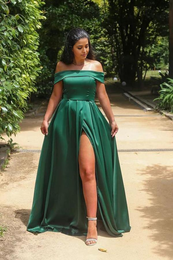 Wholesa A-line Off-the-shoulder Neckline Satin Prom Dresses Evening Dresses