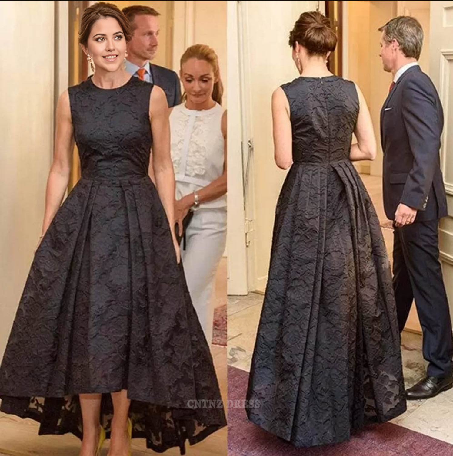 Wholesa A Line Elegant Jewel Neck Sleeveless Lace High Low formal dresses evening gown Prom Dress Mother of Bride Dress