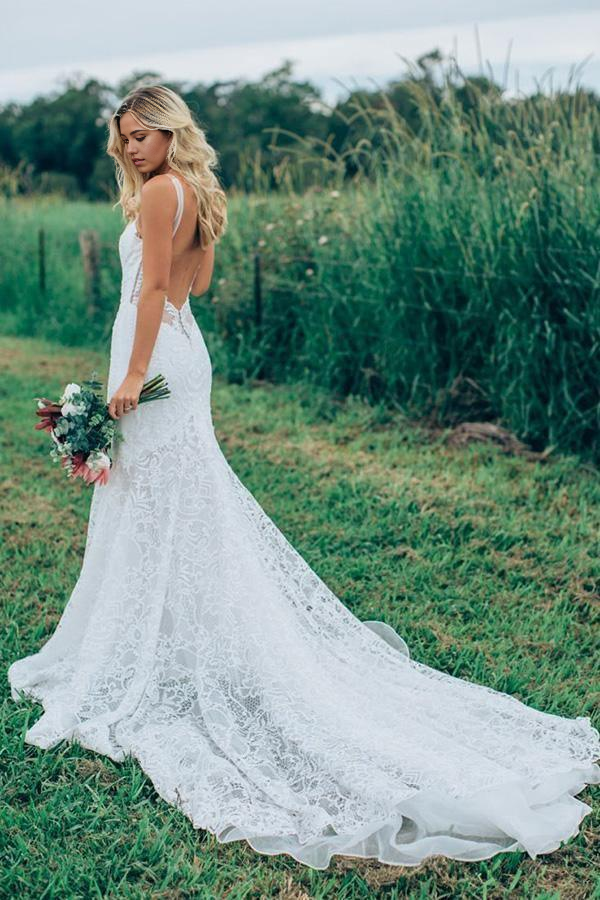 Wholesa Mermaid Gorgeous Lace Ivory Sweetheart Rustic Wedding Dresses