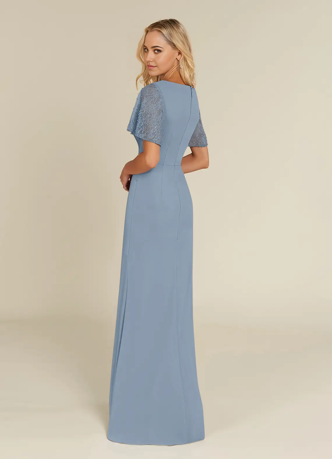 Wholesa A-Line V-Neck Lace Chiffon Dusty Blue formal dresses evening dress Mother of the Bride Dresses