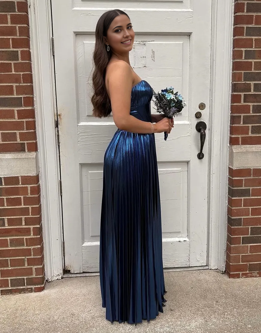 Wholesa A-Line Strapless Corset Long formal dresses evening dress Prom Dress with Slit