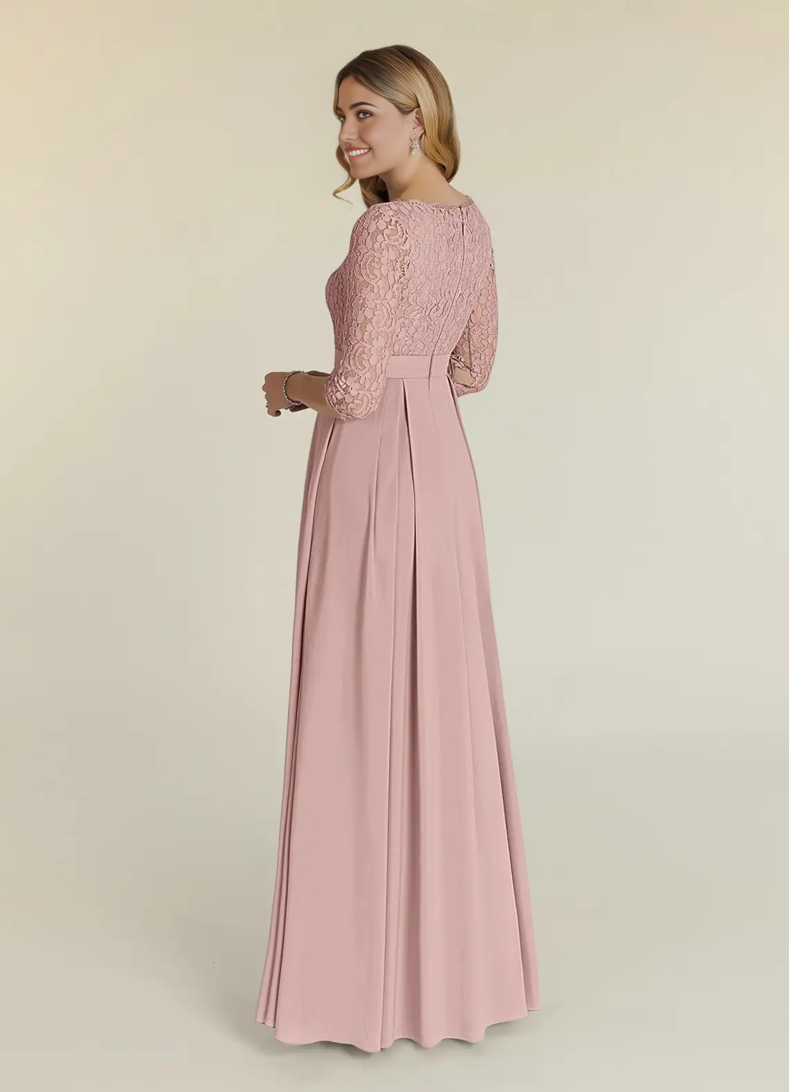 Wholesa A-Line Crew Neck Lace Dusty Rose formal dresses evening dress Mother of the Bride Dresses