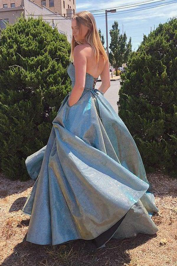 Wholesa A-line Sparkly Strapless Sweetheart Prom Dress Evening Dresses With Pockets