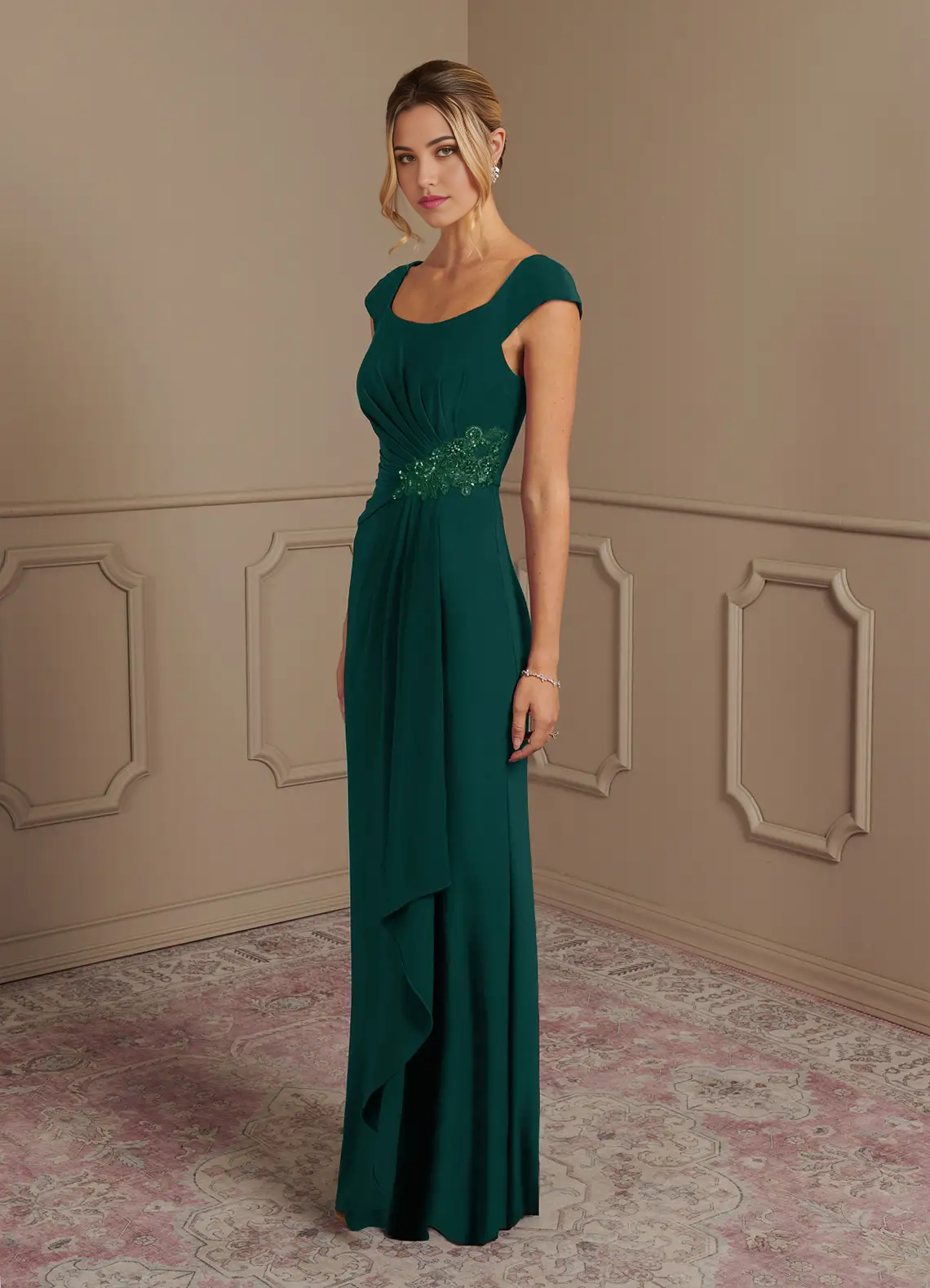 Wholesa Sheath Sequins Dark Green formal dresses evening dress Mother of the Bride Dresses