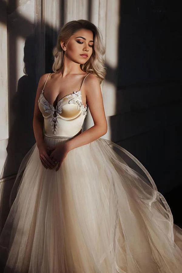 Wholesa A-line Straps Floor length Beading Long Prom Dress Wedding Dress