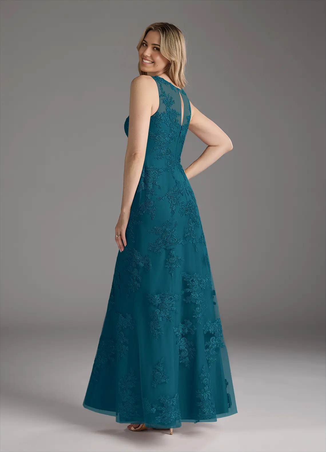 Wholesa Two Piece Mermaid Crew Neck Lace Chiffon Ink Blue formal dresses evening dress Mother of the Bride Dresses