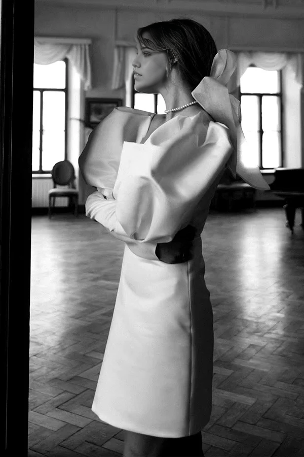 Wholesa Vintage Puff Sleeves Ivory Short Wedding Dress