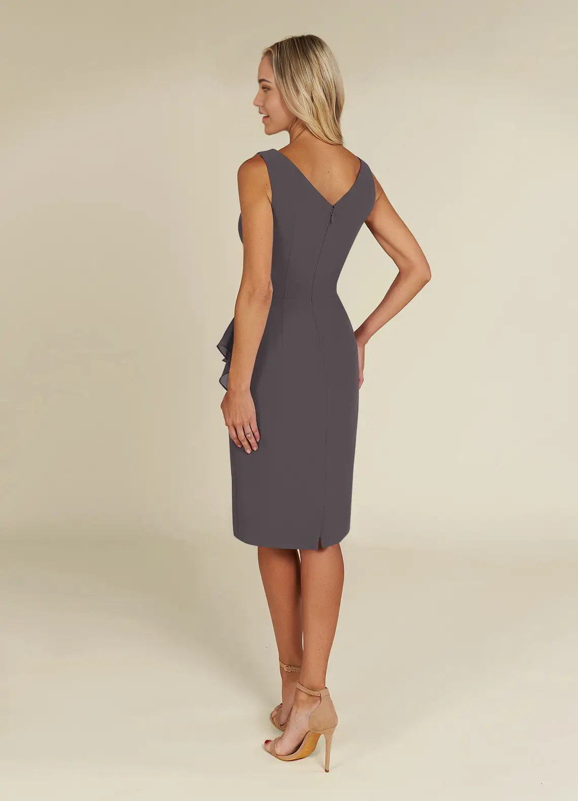 Wholesa Sheath V-Neck Pleated Chiffon Steel Grey formal dresses evening dress Mother of the Bride Dresses