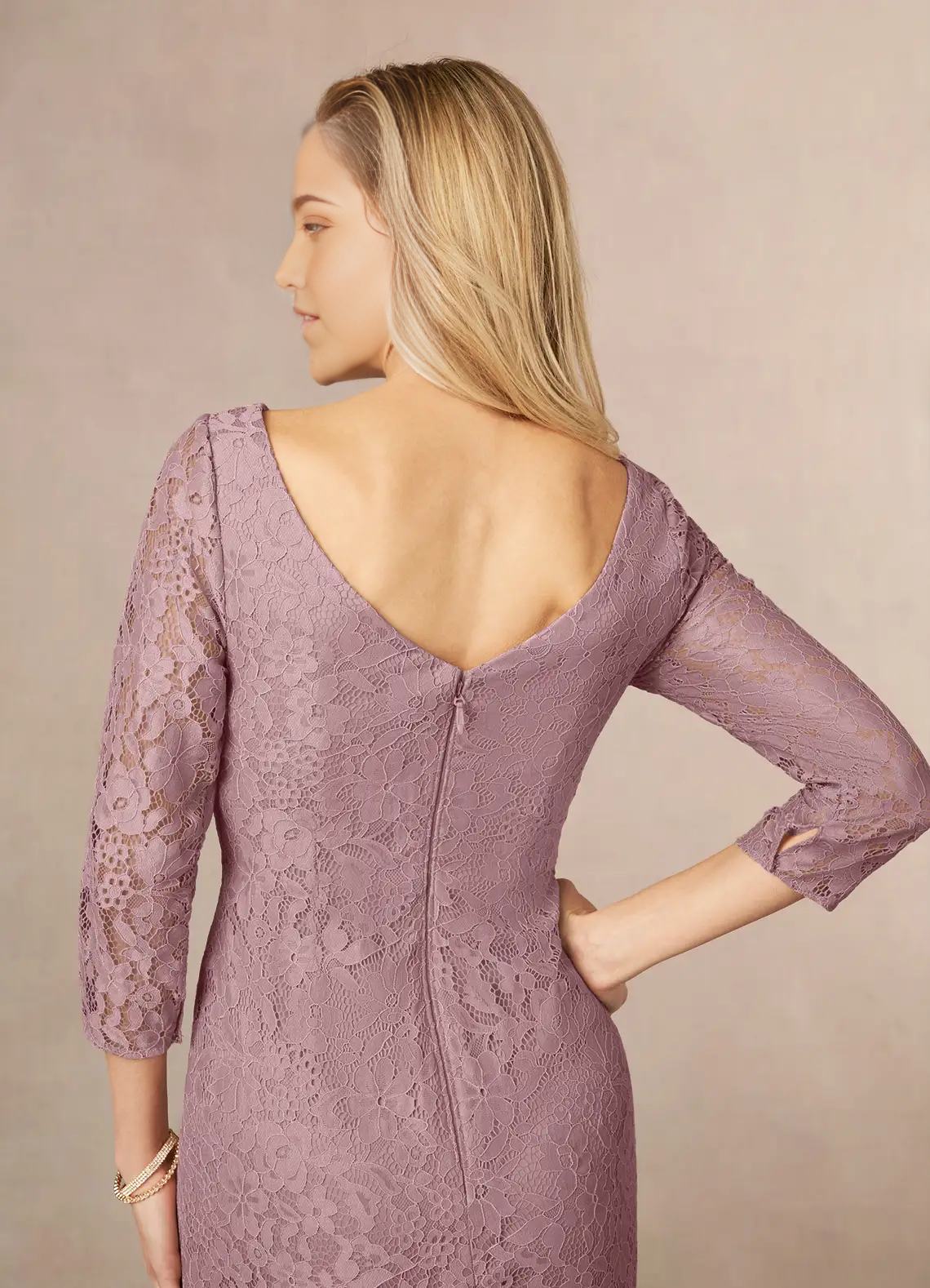 Wholesa Sheath Lace Tea Length Dusty Rose formal dresses evening dress Mother of the Bride Dresses