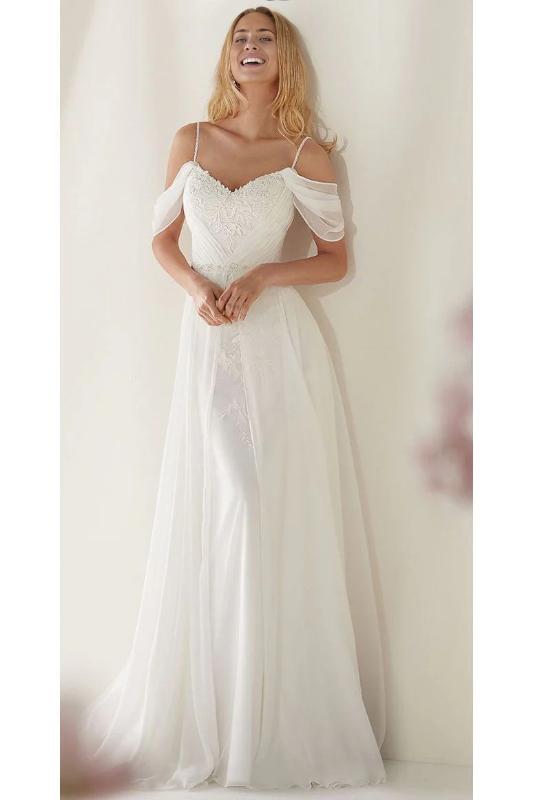 Wholesa A-Line Spaghetti Off-the-Shoulder Straps Sweep Train Wedding Dress