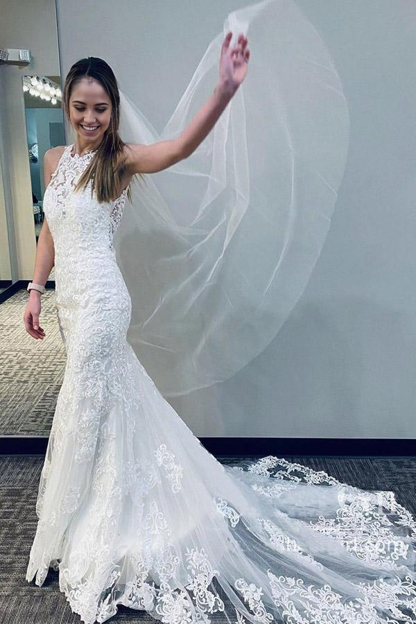 Wholesa Mermaid Lace Train Racer Back Wedding Gown Wedding Dress