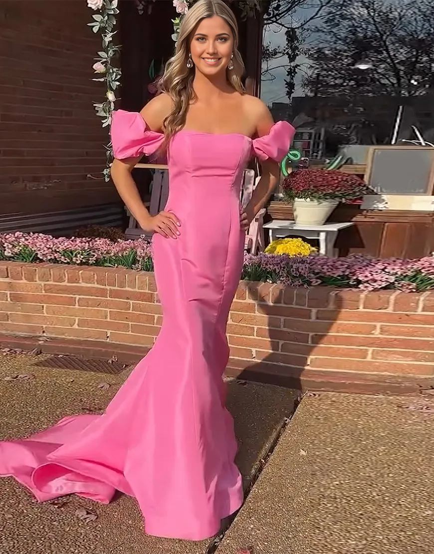 Wholesa Mermaid Off the Shoulder Pink formal dresses evening dress Long Prom Dress