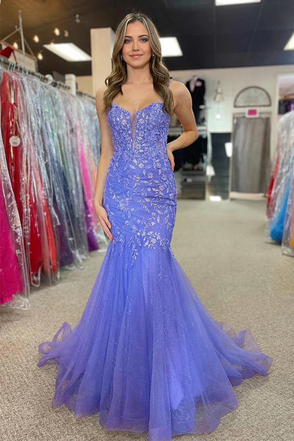 Wholesa Mermaid Straps Long Prom Dress with Appliques