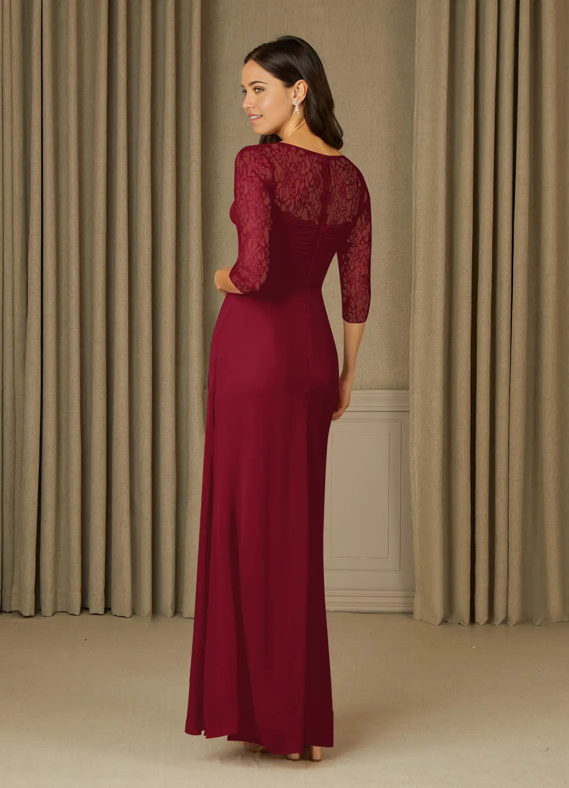 Wholesa A-Line 3/4 Length Sleeve Lace Chiffon Burgundy formal dresses evening dress Mother of the Bride Dresses