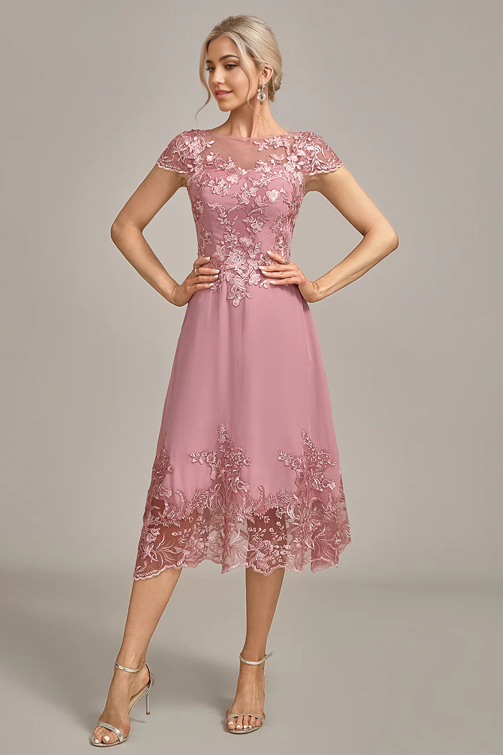 Wholesa A-Line Tea-Length Mother of the Bride Dress With Sequins