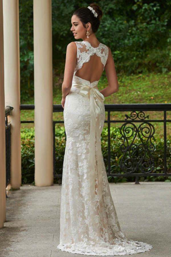 Wholesa Mermaid Sheath V-Neck Lace  Sweep Train Wedding Dress