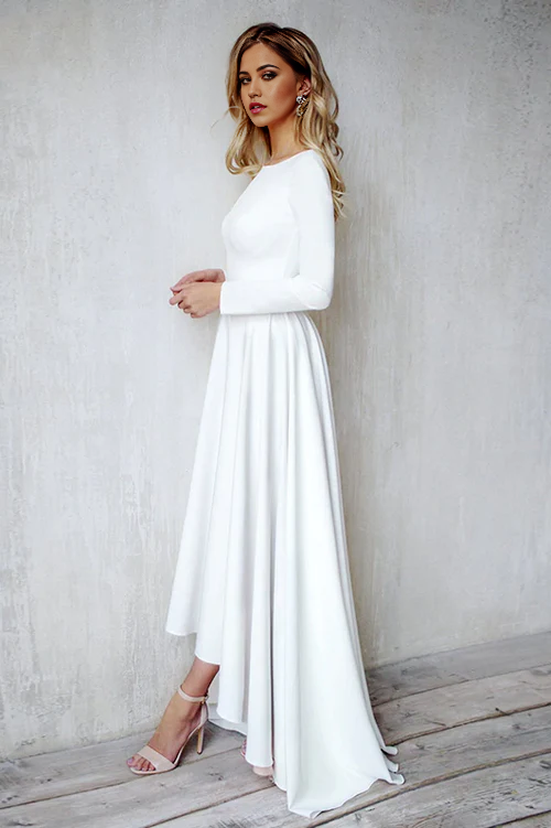 Wholesa Mermaid Long Sleeves Satin Open Back Wedding Dresses