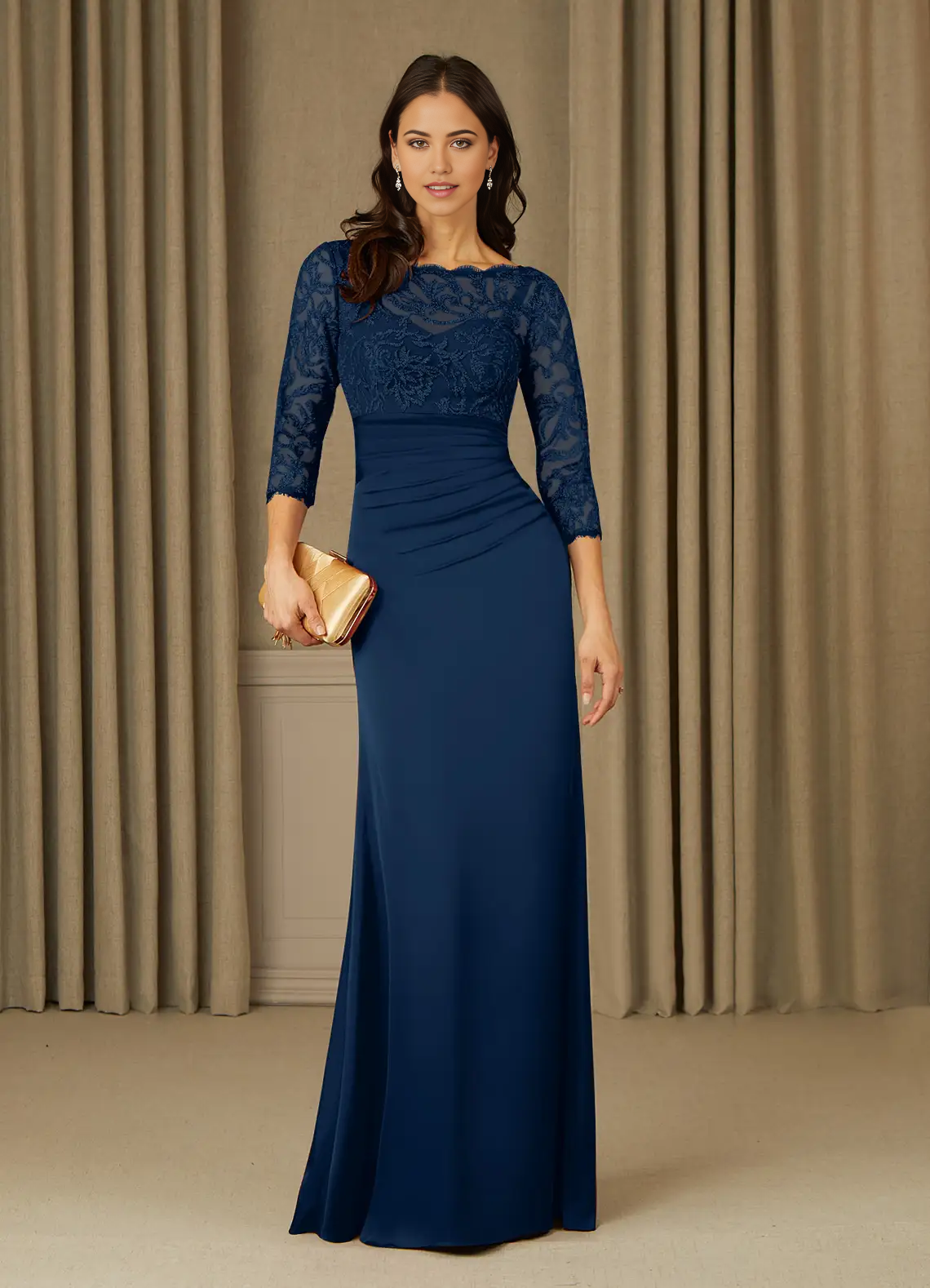 Wholesa Mermaid Lace Dark Navy 3/4 Length Sleeve formal dresses evening dress Mother of the Bride Dresses
