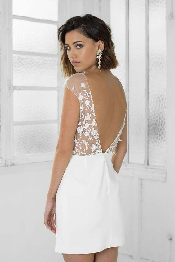 Wholesa Short Bridal Banquet Dress Lace Applique Homecoming Dress