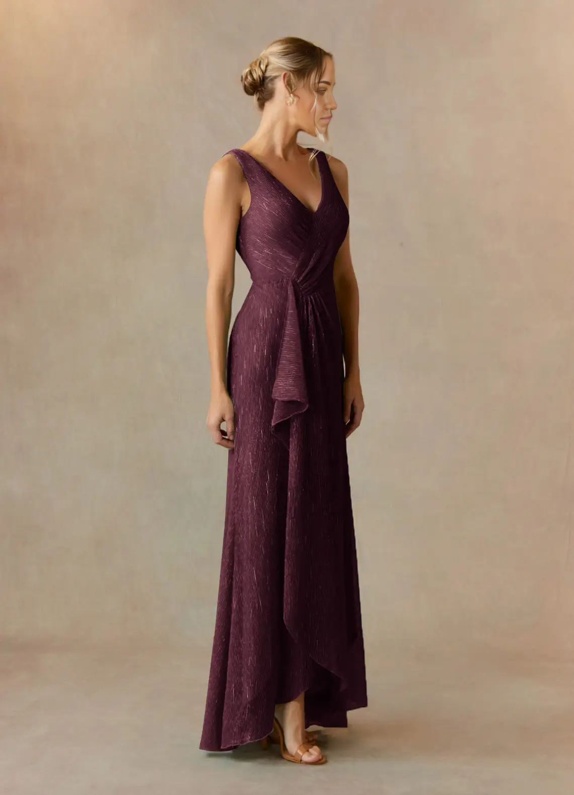 Wholesa A-Line V-Neck Ruched Mulberry Mother of the Bride Dresses