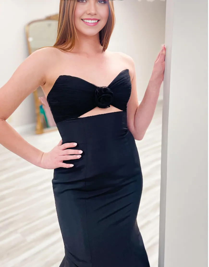 Wholesa Mermaid Strapless Flower Hollow Fuchsia Long formal dresses evening gown Prom Dress