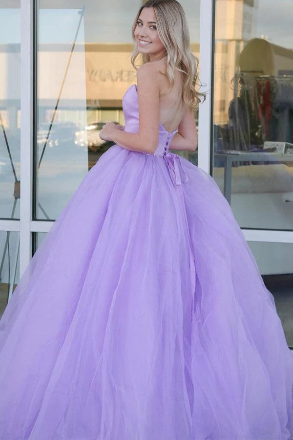 Wholesa A-line Sweetheart Ball Gown Prom Dresses Lilac Tulle Formal Dress