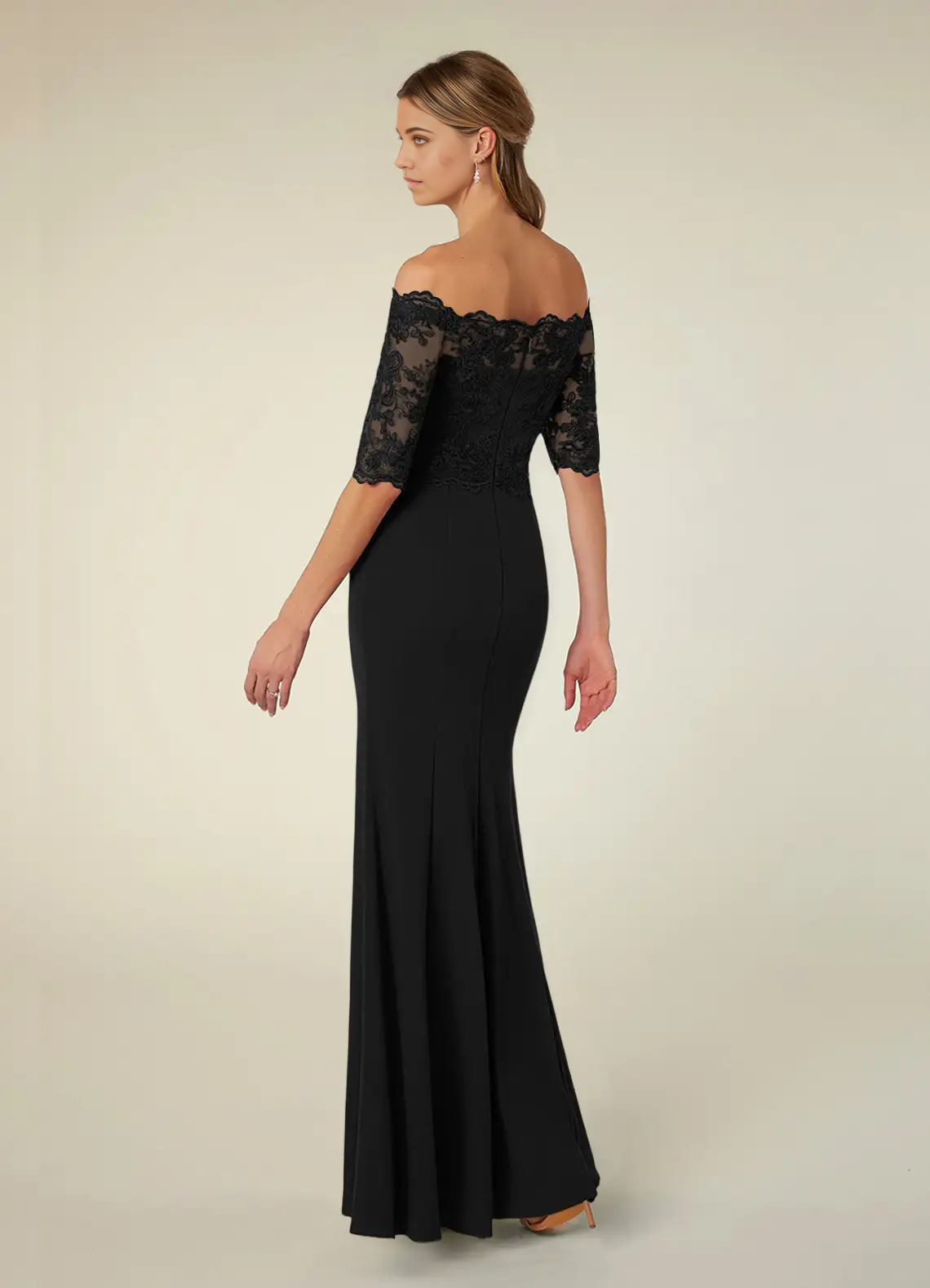 Wholesa Mermaid Off the Shoulder Lace Black formal dresses evening dress Mother of the Bride Dresses