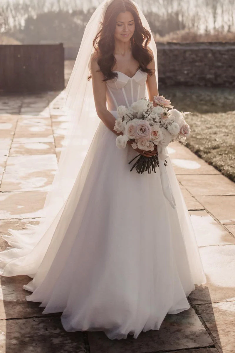 Wholesa A-Line Sparkly Glitter Tulle Sweetheart Wedding Dresses