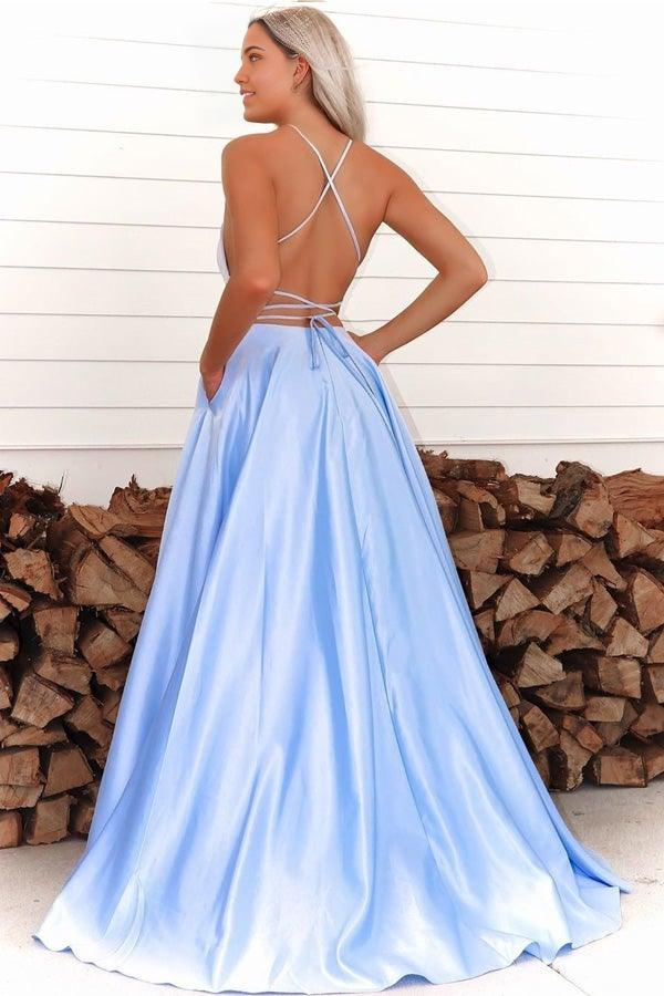 Wholesa Spaghetti straps Royal Blue High Slit Long Prom Dresses Evening Dresses