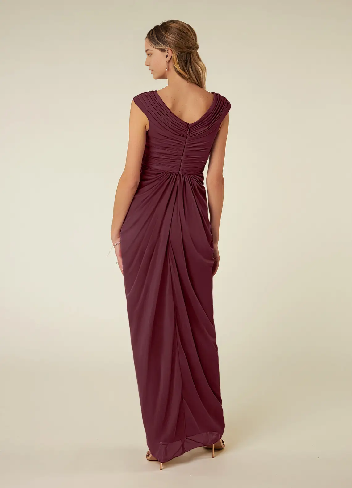 Wholesa Sheath V-Neck Pleated Cabernet formal dresses evening dress Mother of the Bride Dresses