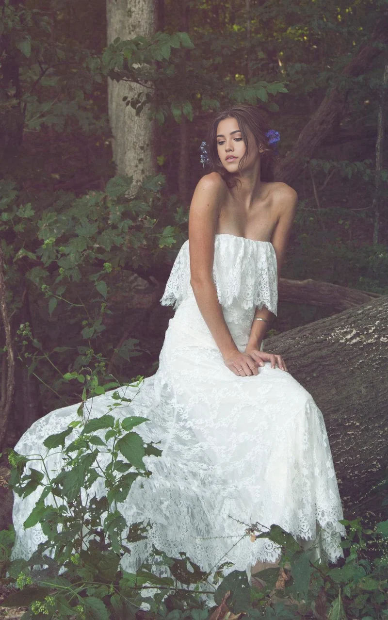 Wholesa Mermaid Lace Boho Off-Shoulder Long Wedding Dress With Ruffles
