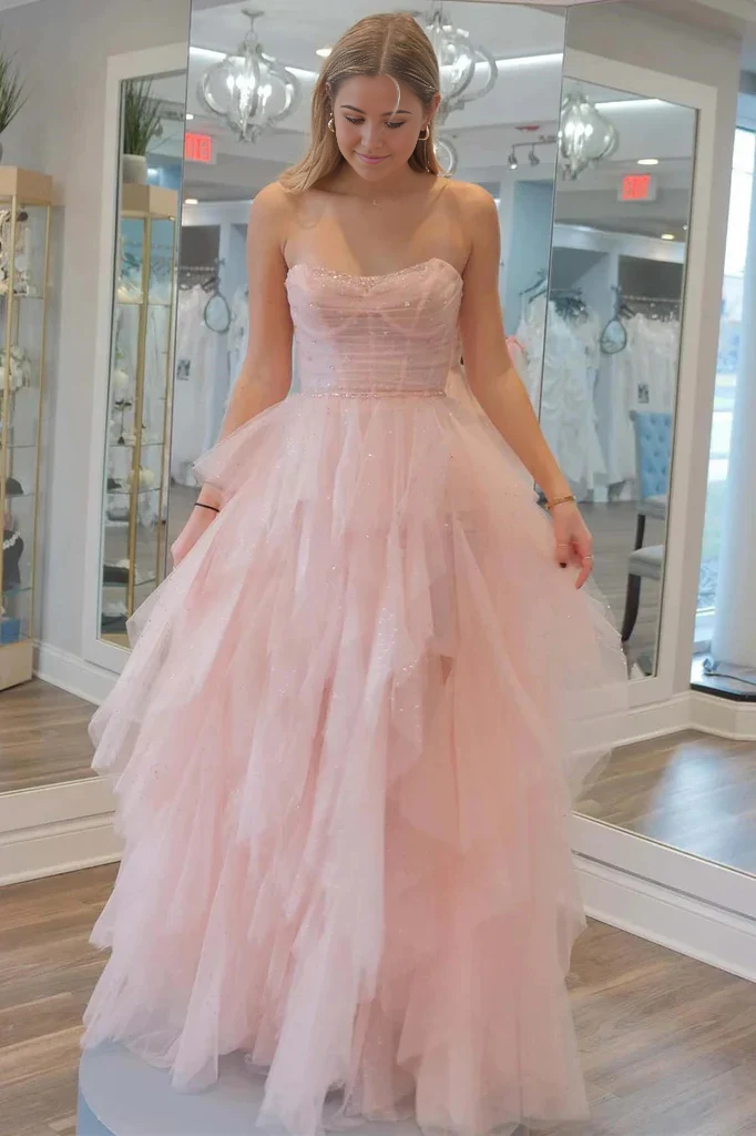 Wholesa Strapless Sequin Beaded Tulle Stunning Prom Dress