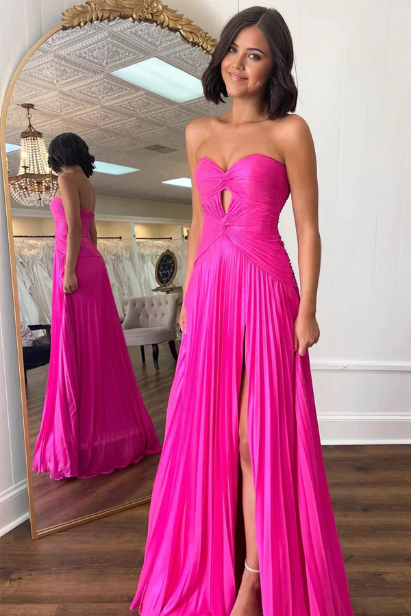 Wholesa A-Line Strapless Keyhole Pleated Prom Formal Dress