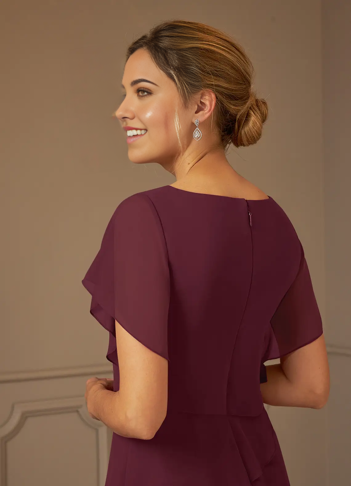 Wholesa A-Line V-Neck Chiffon Cabernet formal dresses Mother of the Bride Dresses