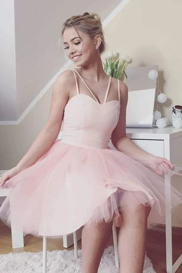 Wholesa A-line Cute Sweetheart Tulle Short Prom Dress Pink Homecoming Dress