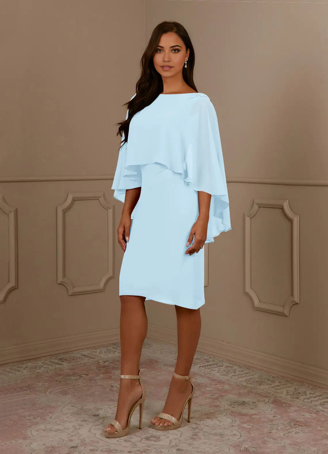 Wholesa Sheath Scoop Pleated Chiffon Sky Blue formal dresses evening dress Mother of the Bride Dresses