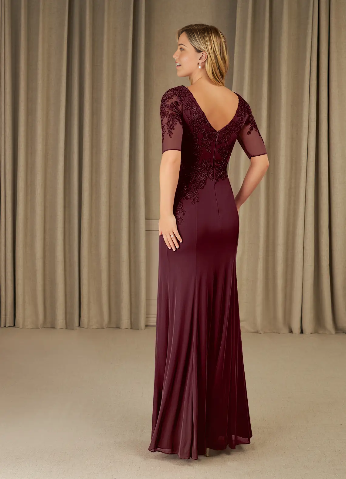 Wholesa Mermaid Lace Appliques Cabernet formal dresses evening dress Mother of the Bride Dresses