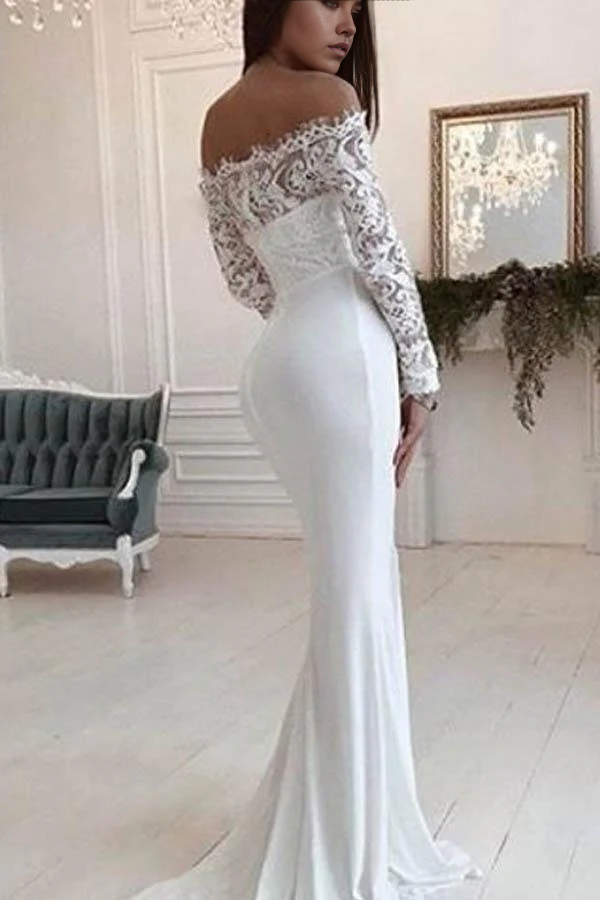 Wholesa Mermaid Gorgeous Scoop White Long Wedding Dress
