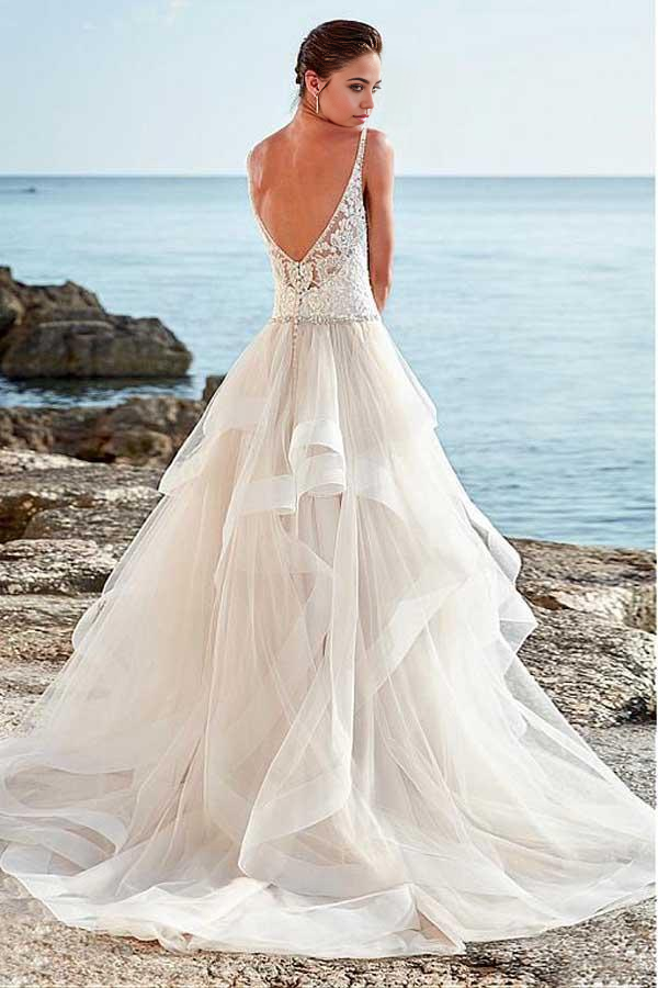 Wholesa A-Line Spaghetti Straps Neckline Wedding Dress With Beaded